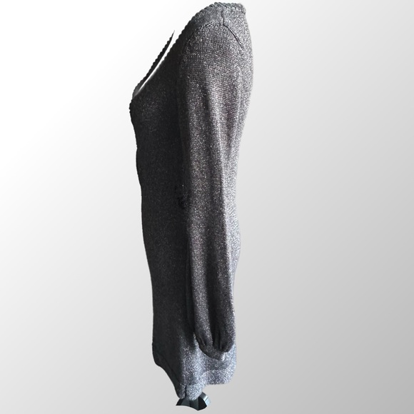 Rebecca Taylor Gray Metallic sweater dress-Balloon Sleeves & Plunge Neck Medium - Picture 4 of 10